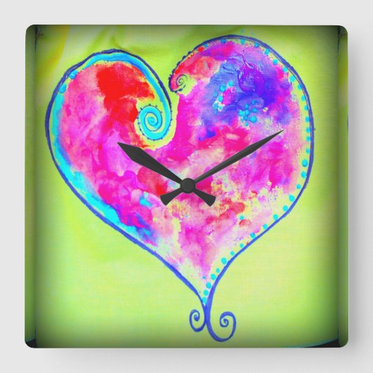 Wirbles rotes Herz Quadratische Wanduhr (Vorderseite)