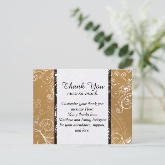 Wirbles Schwarz-, Gold- und Weißdesign Postkarte (Stehend Vorderseite)