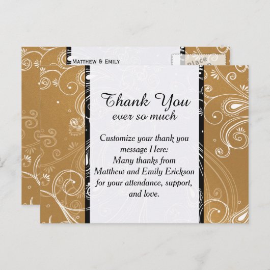 Wirbles Schwarz-, Gold- und Weißdesign Postkarte (Vorne/Hinten)