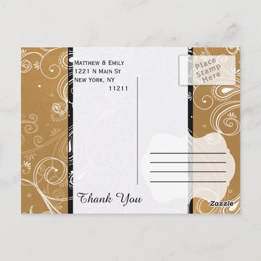 Wirbles Schwarz-, Gold- und Weißdesign Postkarte (Rückseite)