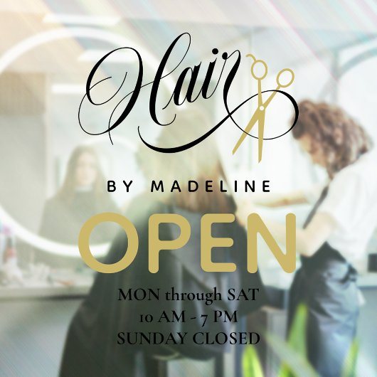 Wirbles Schwarzes Haar & Schere Friseur Salon Öffn Fensteraufkleber