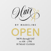 Wirbles Schwarzes Haar & Schere Friseur Salon Öffn Fensteraufkleber (Blatt)