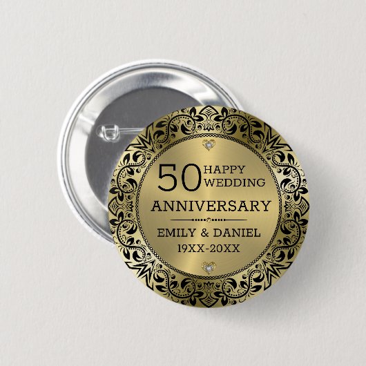 Wirbles Schwarzes Rahmen 50. Hochzeitstag Button (Vorne & Hinten)