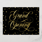Wirbles Script & Gold Foil Confetti Grand Opening Folie Einladungspostkarte (Vorderseite)
