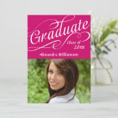 Wirbles Script-Graduate in Pink Einladung (Stehend Vorderseite)