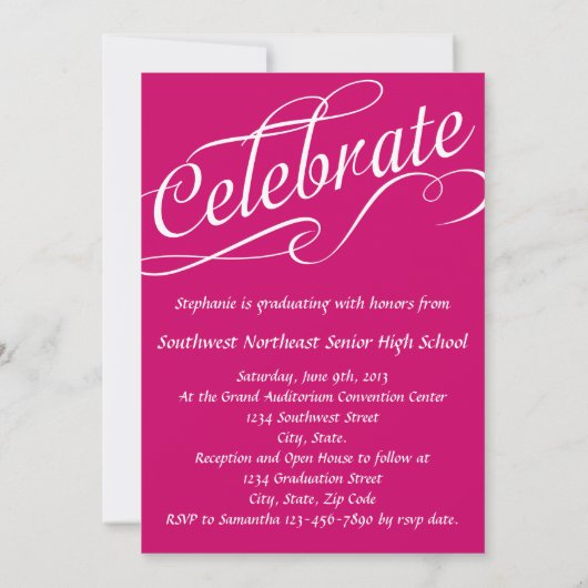 Wirbles Script-Graduate in Pink Einladung (Rückseite)