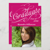 Wirbles Script-Graduate in Pink Einladung (Vorne/Hinten)