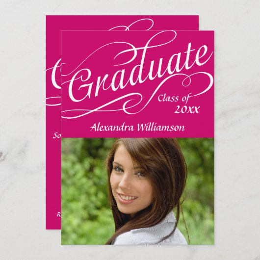 Wirbles Script-Graduate in Pink Einladung (Vorne/Hinten)