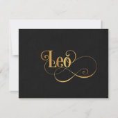 Wirbles Script Zodiac Sign Leo Gold auf Schwarz Einladung (Rückseite)