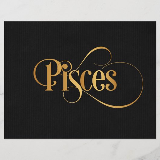 Wirbles Script Zodiac Sign Pisces Gold auf Black Flyer (Vorne)