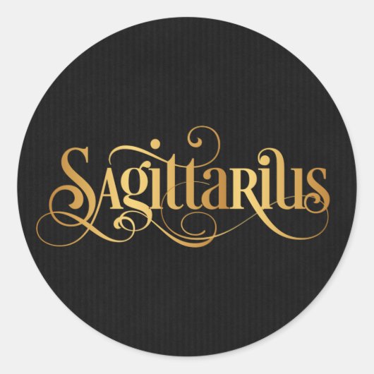 Wirbles Script Zodiac Sign Sagittarier Gold Black Runder Aufkleber (Vorderseite)