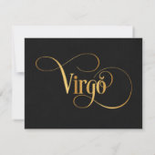 Wirbles Script Zodiac Sign Virgo Gold auf Schwarz Einladung (Rückseite)