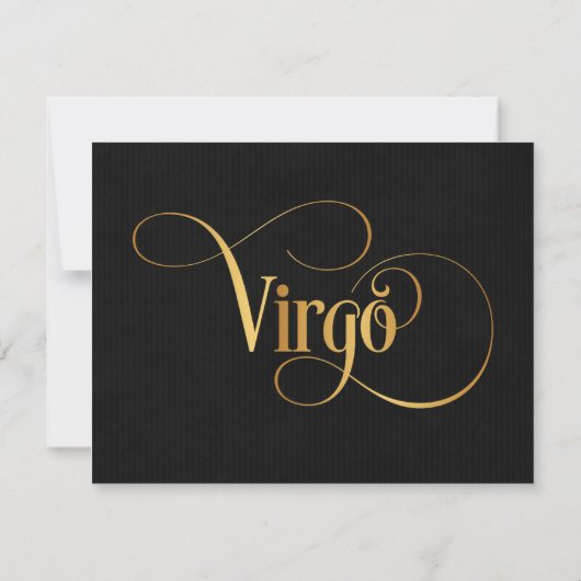 Wirbles Script Zodiac Sign Virgo Gold auf Schwarz Einladung (Rückseite)