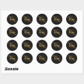 Wirbles Script Zodiac Signa Libra Gold auf schwarz Runder Aufkleber (Blatt)
