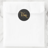 Wirbles Script Zodiac Signa Libra Gold auf schwarz Runder Aufkleber (Tasche)