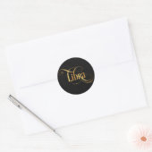 Wirbles Script Zodiac Signa Libra Gold auf schwarz Runder Aufkleber (Umschlag)