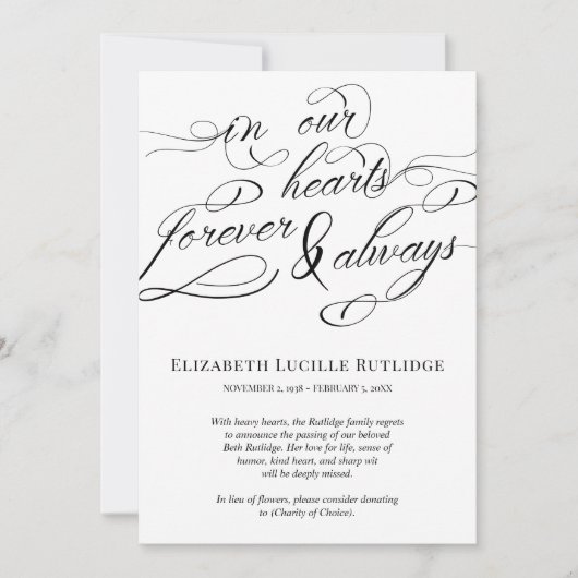 Wirbles Skript in unseren Herzen für immer Ankündi Einladung (Vorderseite)