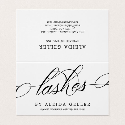 Wirbles Skript Lash Artist Aftercare Visitenkarten (Außenseite Aufgefaltet)