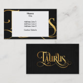 Wirbles Skript Zodiac Sign Taurus Gold auf Schwarz Visitenkarte (Vorne/Hinten)