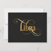 Wirbles Skript Zodiac Signa Libra Gold auf Schwarz Einladung (Rückseite)