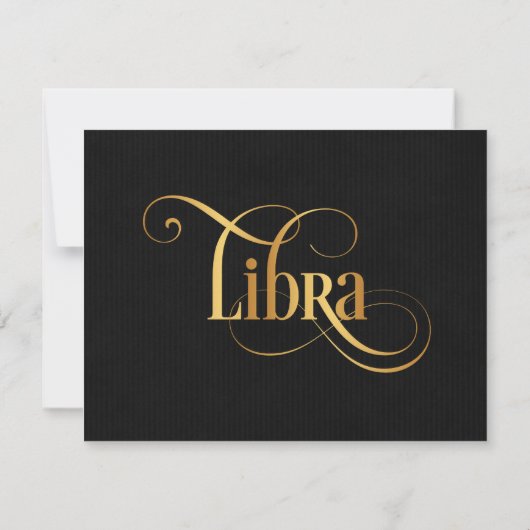 Wirbles Skript Zodiac Signa Libra Gold auf Schwarz Einladung (Rückseite)