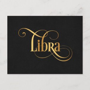Wirbles Skript Zodiac Signa Libra Gold auf Schwarz Einladung