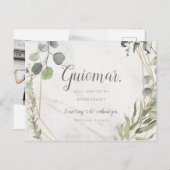 Wird Bridesmaid Vorschlag Multi-Foto Eukalyptus Einladungspostkarte (Vorne/Hinten)