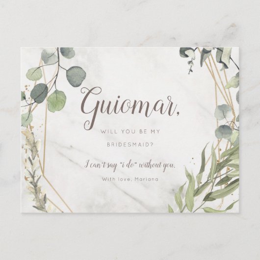 Wird Bridesmaid Vorschlag Multi-Foto Eukalyptus Einladungspostkarte (Vorderseite)