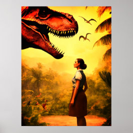 Wird der T-Rex das Mädchen im Wald an der Wand bek Poster