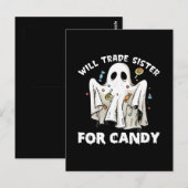 wird die Schwester gegen niedlichen Halloween-Geis Postkarte (Vorne/Hinten)