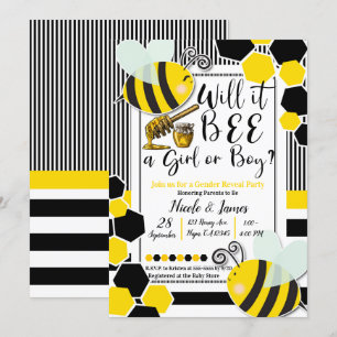 Wird es BEE Baby Shower Geschlechtsenthüllung Weiß Einladung