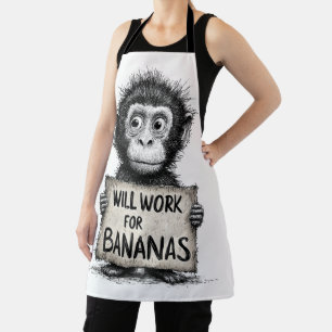 Wird für Bananen arbeiten - Humorvolle Affenskizze Schürze