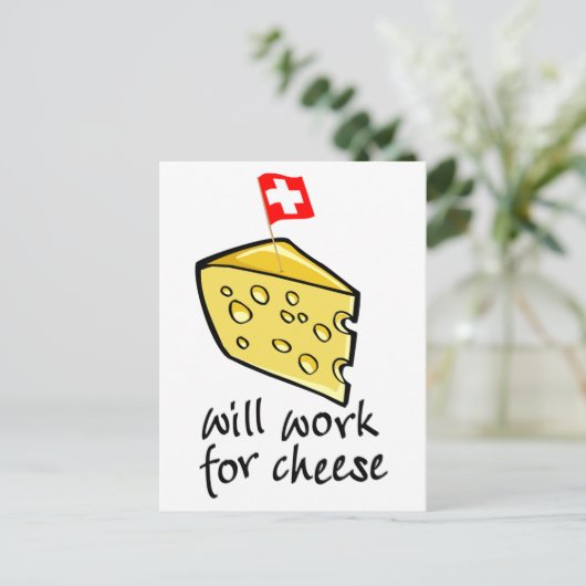wird für Käse arbeiten Postkarte (Stehend Vorderseite)