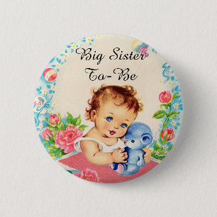 Wird Große Schwester Vintage-Baby-Party-Button Button