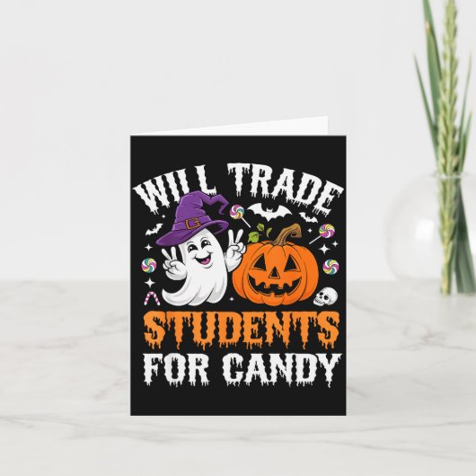 Wird Halloween-Lehrer Schüler gegen Süßigkeiten ta Karte (Vorderseite)