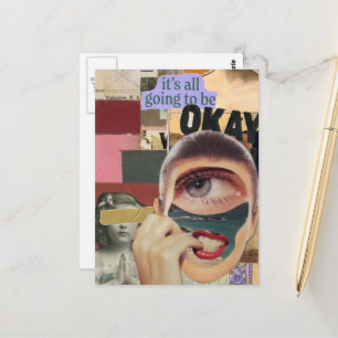 Wird Okay sein Surrealer Mixed-Media-Collage Postkarte