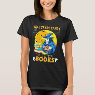 Wird Süßigkeiten für Bücher Husky Hund Hexe Hallow T-Shirt