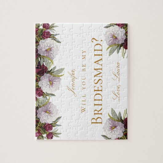Wird U mein Bridesmaid-Vorschlag Burgundy Peonys Puzzle (Vertikal)