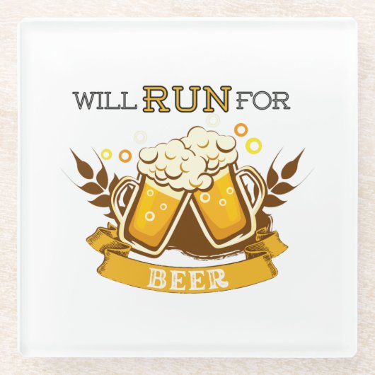 Wird um Bier rennen, läuft Design Glasuntersetzer (Vorderseite)