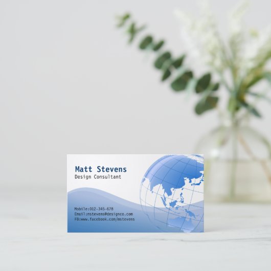 Wire Blue Globe Asia Australia Business Card Visitenkarte (Stehend Vorderseite)