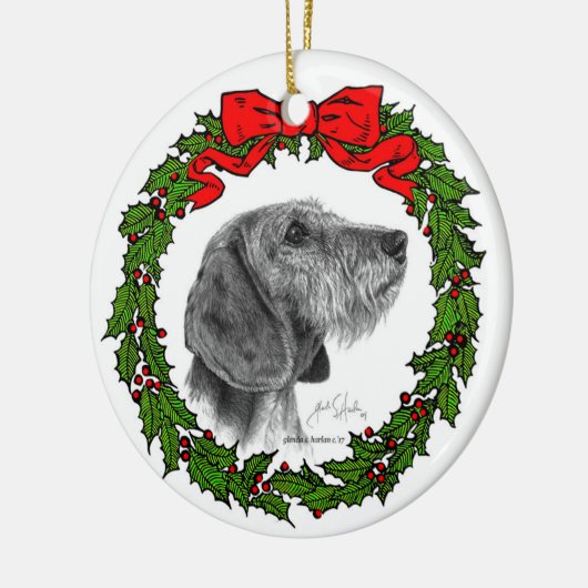 Wire Coat Dackel Art von Glenda S. Harlan Keramik Ornament (Links)