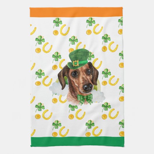 Wire Dackel Holiday Wohngestaltung St Patricks Day Geschirrtuch (Vertikal)