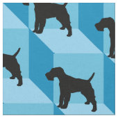 Wire Fox Terrier auf Blue Cubes Stoff (Nahaufnahme)
