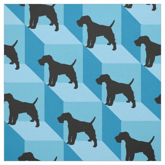 Wire Fox Terrier auf Blue Cubes Stoff (Muster)