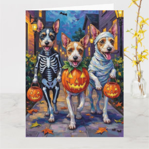Wire Fox Terrier beim Trick-or-Treat an Halloween  Karte