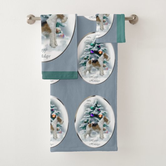 Wire Fox Terrier Christmas Badhandtuch Set (Insitu)