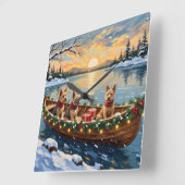 Wire Fox Terrier Christmas Boat Holiday Quadratische Wanduhr (Winkel)
