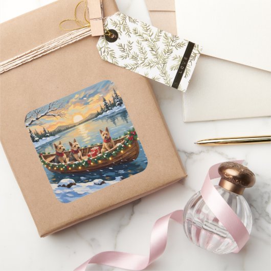 Wire Fox Terrier Christmas Boat Holiday Quadratischer Aufkleber (Schenken)