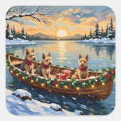 Wire Fox Terrier Christmas Boat Holiday Quadratischer Aufkleber (Vorderseite)
