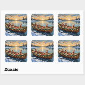 Wire Fox Terrier Christmas Boat Holiday Quadratischer Aufkleber (Blatt)